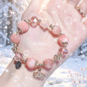 Cream Alxa Agate Pink Crystal Starry Bracelet