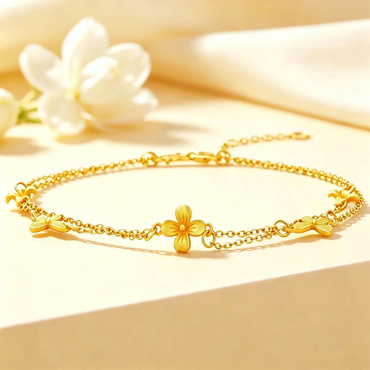 Luxury 999 Fine Gold Butterfly Double-Layer Bracelet